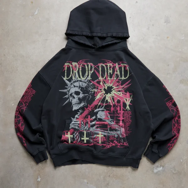 Dropdead Skull Shot Washed Black Hoodie (3)